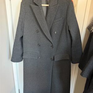 Zara Women's Double-Breasted Pea Coat in Charcoal Gray